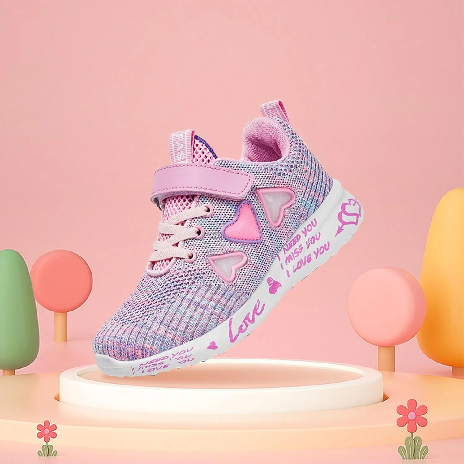 Girls Kids Colorful Sneakers Knitted Mesh Heart Pattern Breathable Lightweight Running Sports Shoes for Kids Shoes