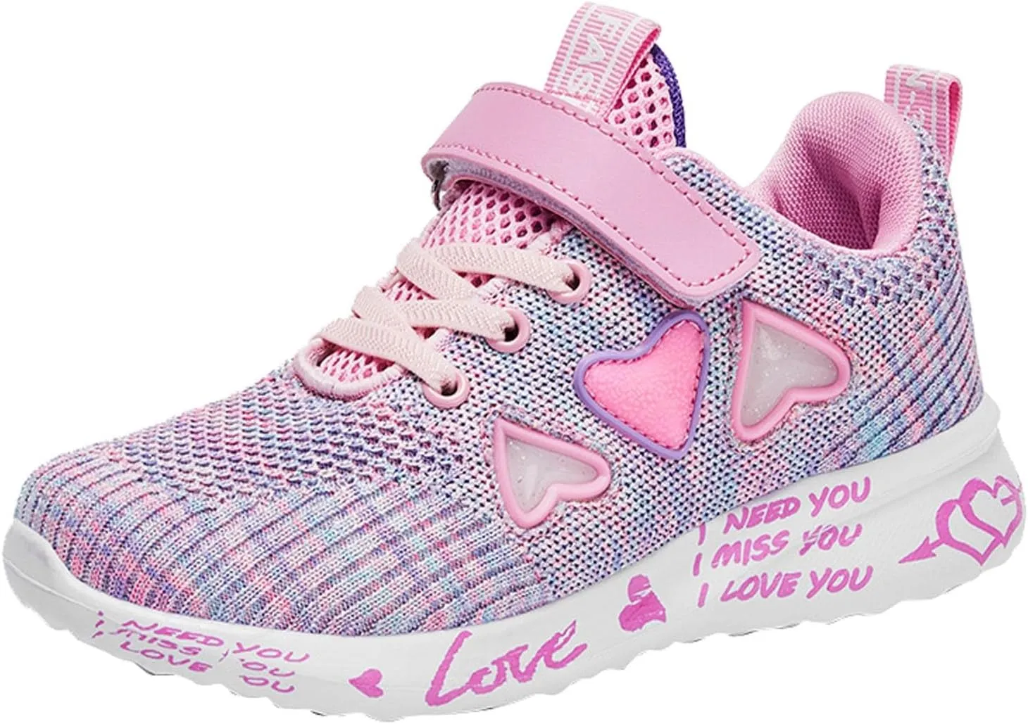 Girls Kids Colorful Sneakers Knitted Mesh Heart Pattern Breathable Lightweight Running Sports Shoes for Kids Shoes