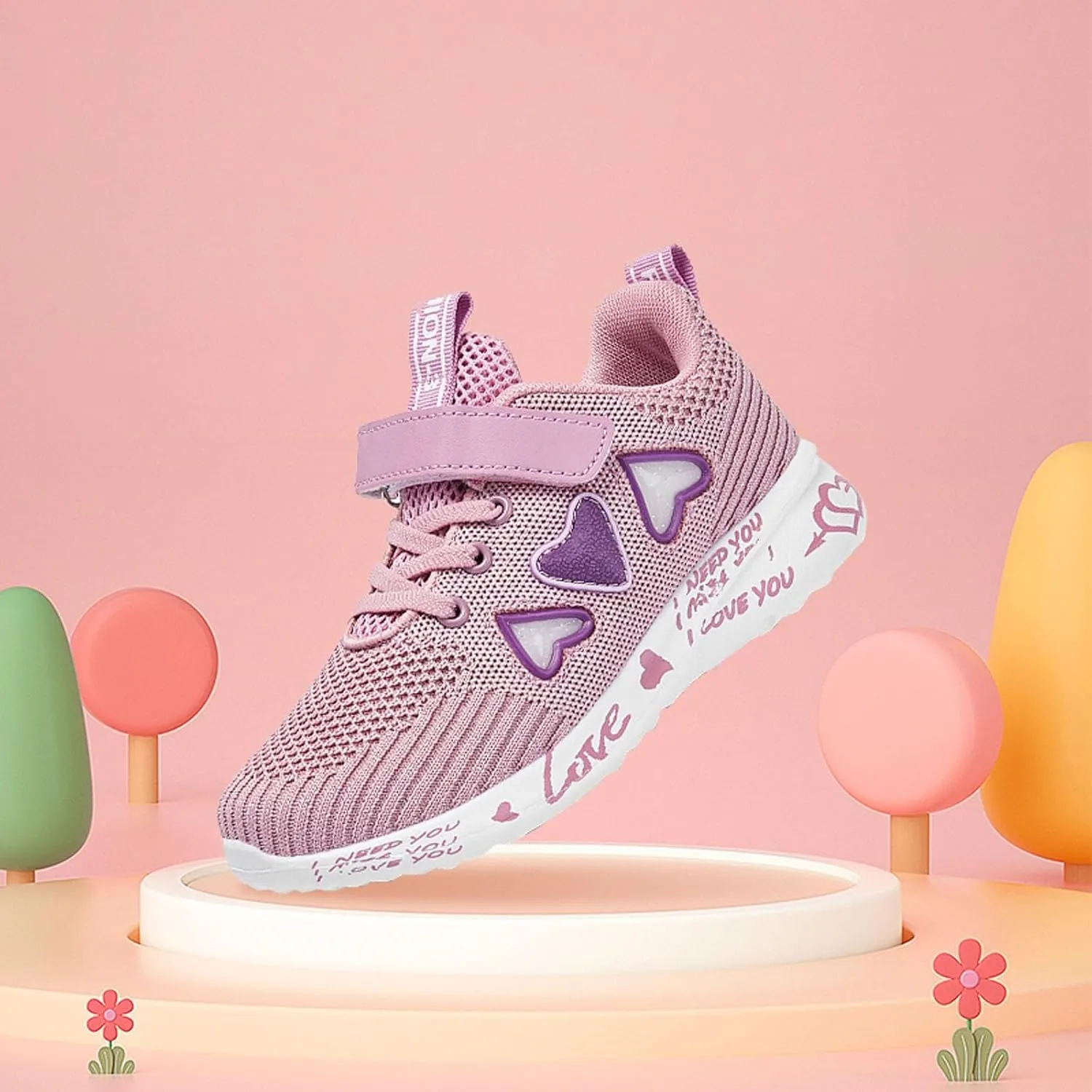 Girls Kids Colorful Sneakers Knitted Mesh Heart Pattern Breathable Lightweight Running Sports Shoes for Kids Shoes