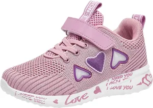 Girls Kids Colorful Sneakers Knitted Mesh Heart Pattern Breathable Lightweight Running Sports Shoes for Kids Shoes