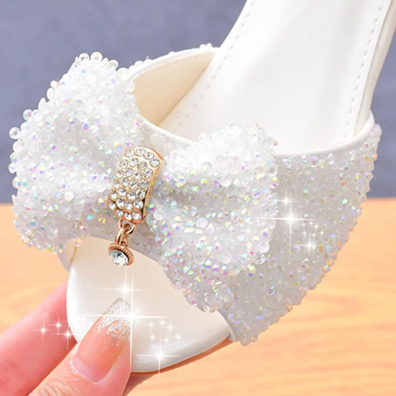Girls Sandals Glitter Bow Dress Shoes Princess High Heels Sequins Party Wedding Flower Girls Shoes for Kids Toddlers