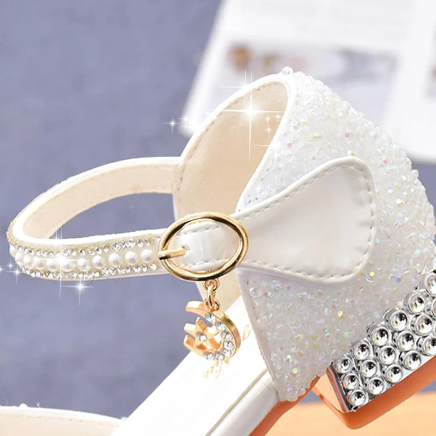 Girls Sandals Glitter Bow Dress Shoes Princess High Heels Sequins Party Wedding Flower Girls Shoes for Kids Toddlers