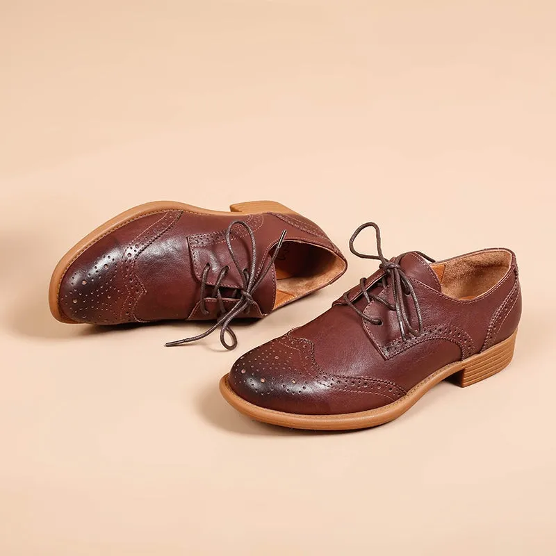 Handmade Wingtip Shoes Women's Genuine Leather Lace Up Full Brogues