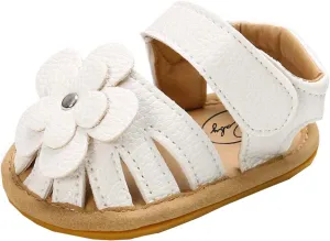 Infant Baby Girl PU Leather Flowers Sandals Soft Closed Toe Summer Princess Dress Shoes Toddler Prewalker Flats