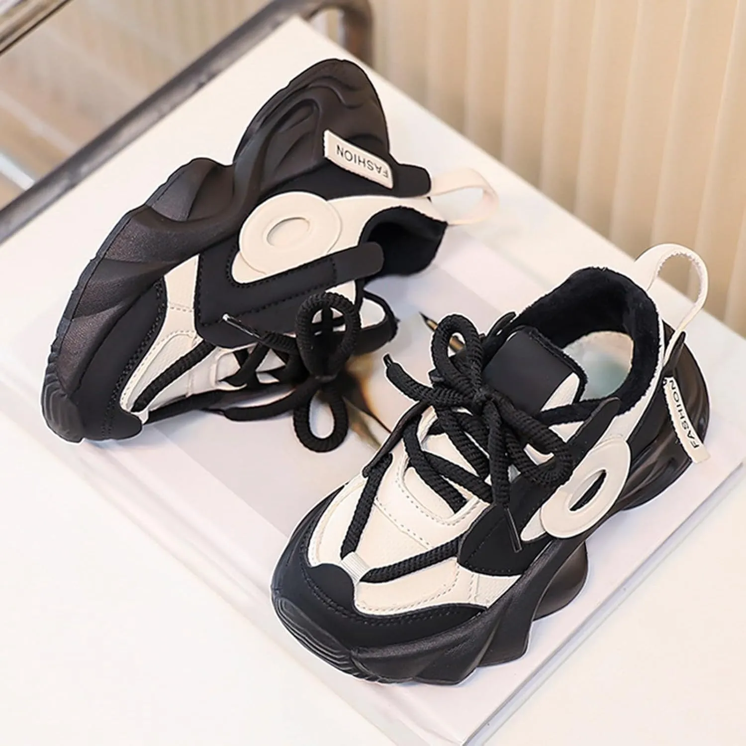 Kids Girls Chunky Sneakers Lace-up Soft Thick Sole Comfortable Lightweight Casual Fashion Tennis Shoes for Hiking