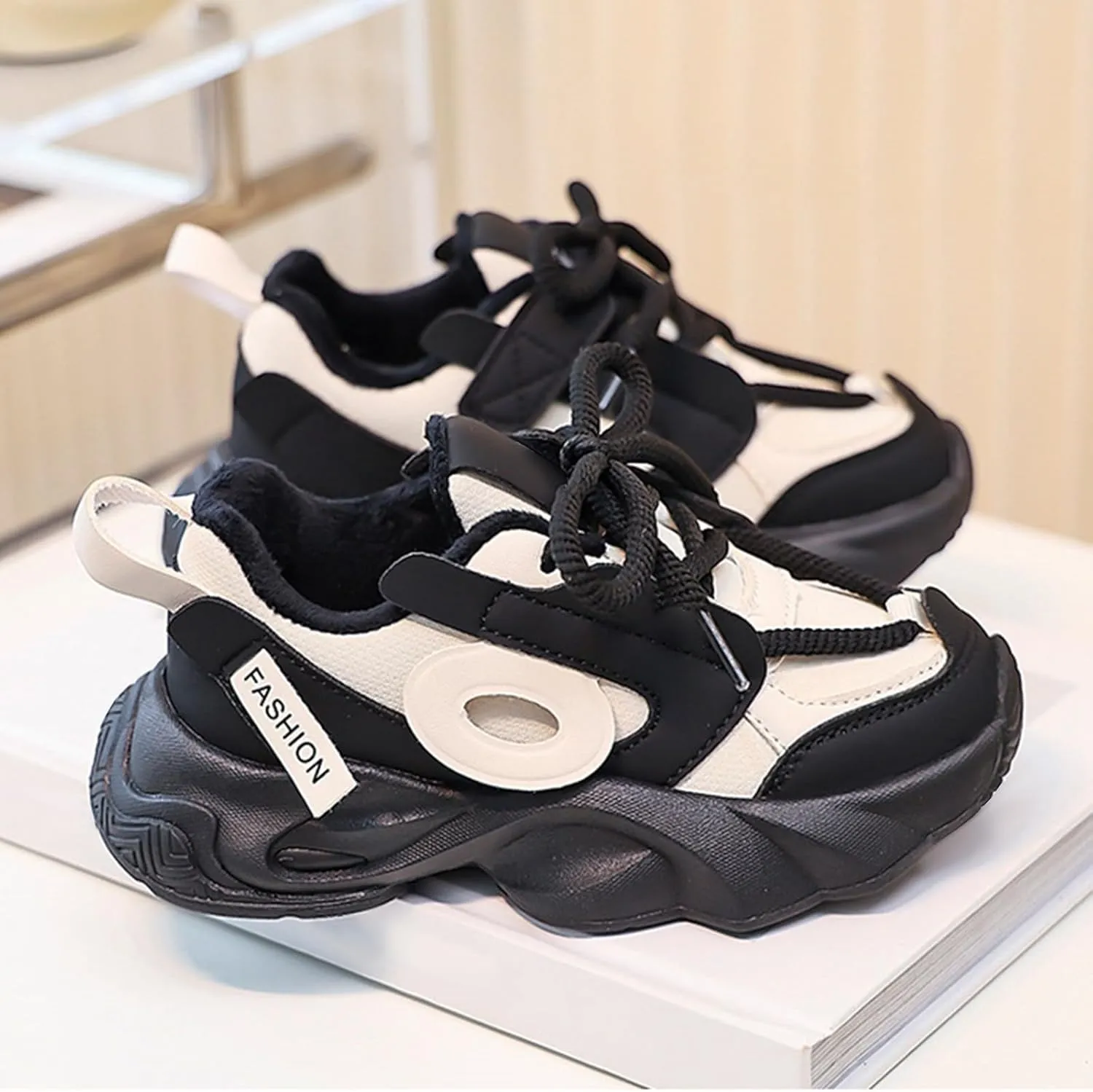 Kids Girls Chunky Sneakers Lace-up Soft Thick Sole Comfortable Lightweight Casual Fashion Tennis Shoes for Hiking