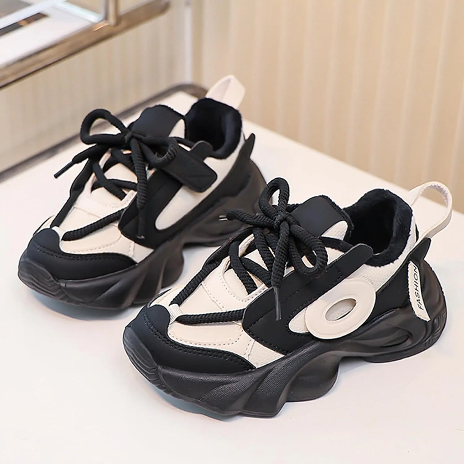 Kids Girls Chunky Sneakers Lace-up Soft Thick Sole Comfortable Lightweight Casual Fashion Tennis Shoes for Hiking