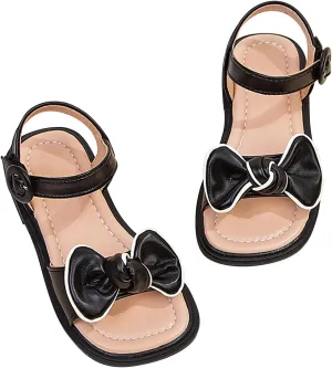 Kids Girls Dress Sandals Cute Bow Soft Rubber Flats Summer Open Toe Princess Flat Shoes with Adjustable Straps