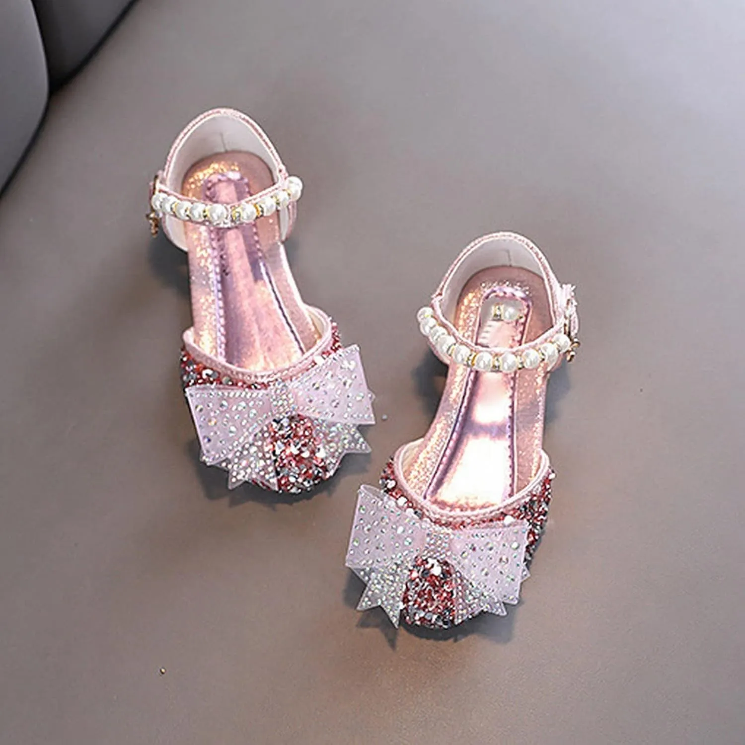 Kids Girls Dress Shoes Glitter Sequins Princess Sandals Low Heels Mary Jane Party Dance Shoes Rhinestone Sandals
