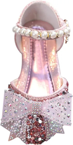 Kids Girls Dress Shoes Glitter Sequins Princess Sandals Low Heels Mary Jane Party Dance Shoes Rhinestone Sandals