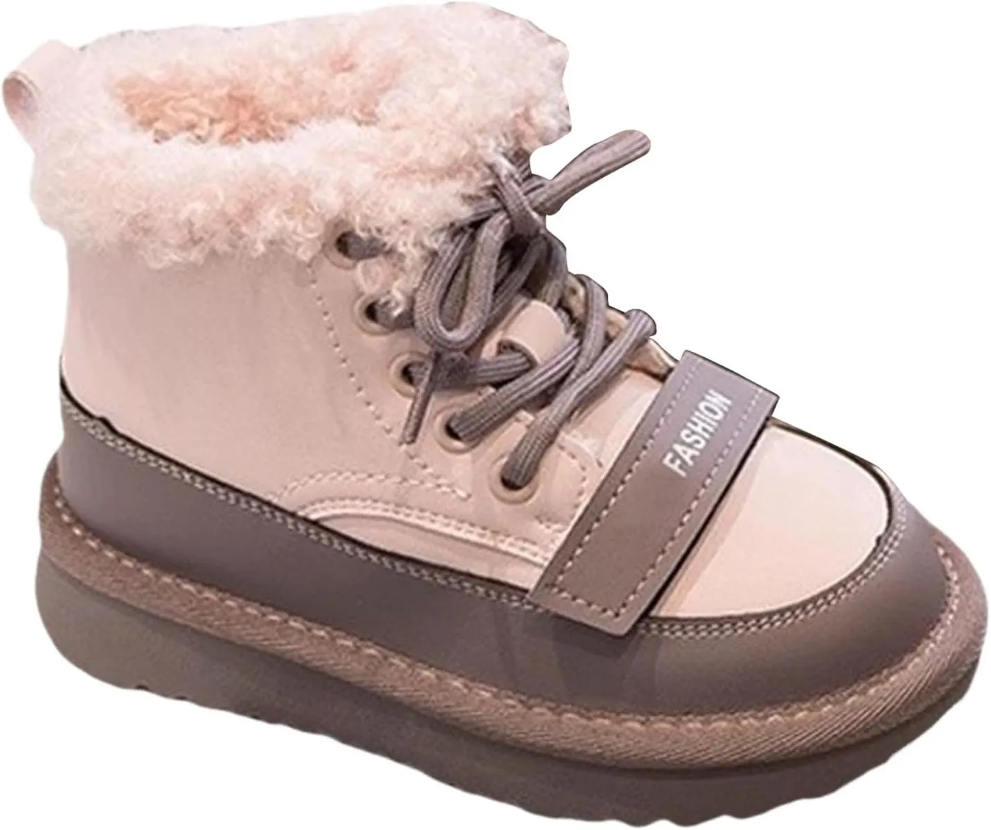 Kids Girls Fleece Winter Ankle Boots Lace-up Cute Soft Rubber Bottom Vintage Plush Warm Comfortable Snow Shoes