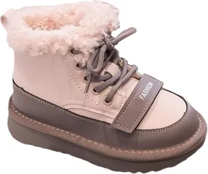 Kids Girls Fleece Winter Ankle Boots Lace-up Cute Soft Rubber Bottom Vintage Plush Warm Comfortable Snow Shoes