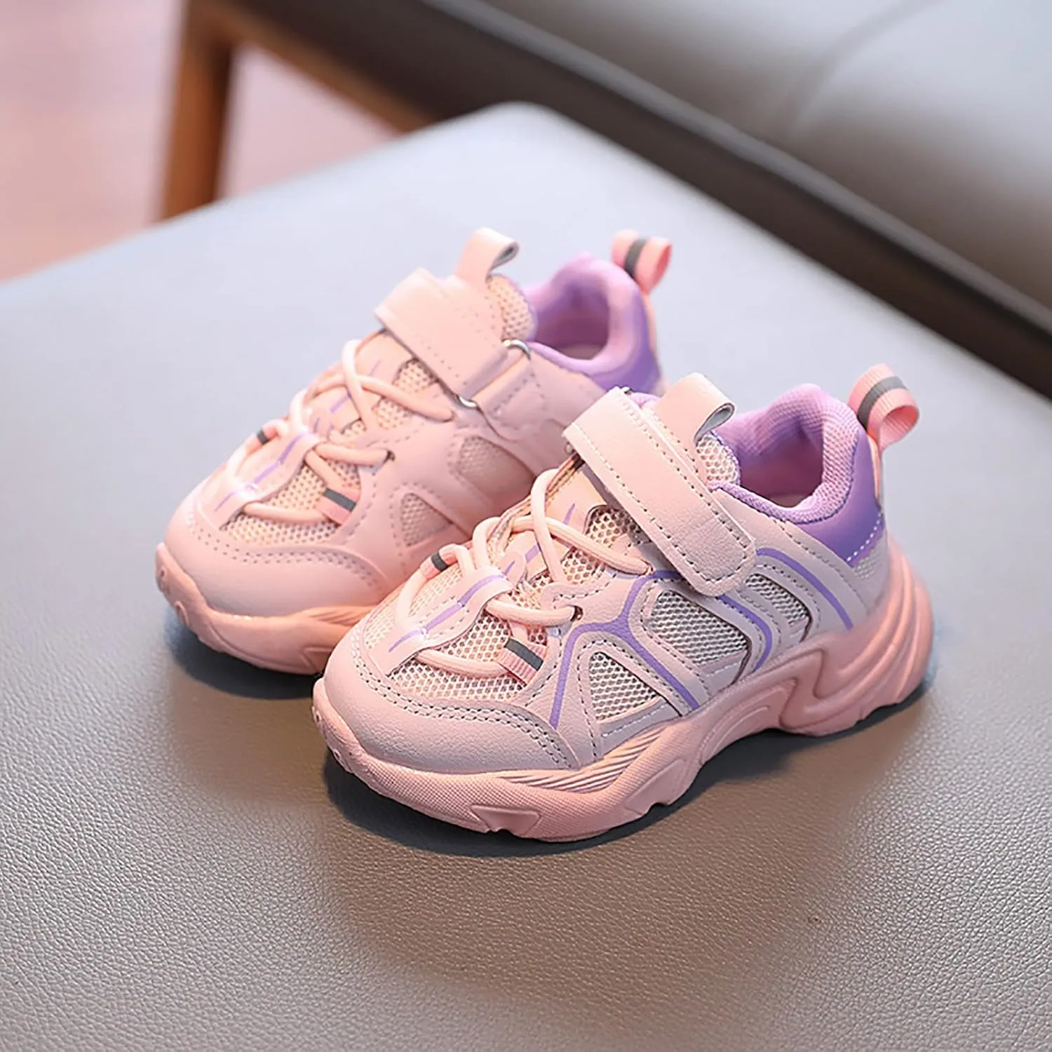 Kids Sneaker with Adjustable Strap, Comfort Support School Running Sport Shoes for Boys Girls Mesh Slip Boots Boys