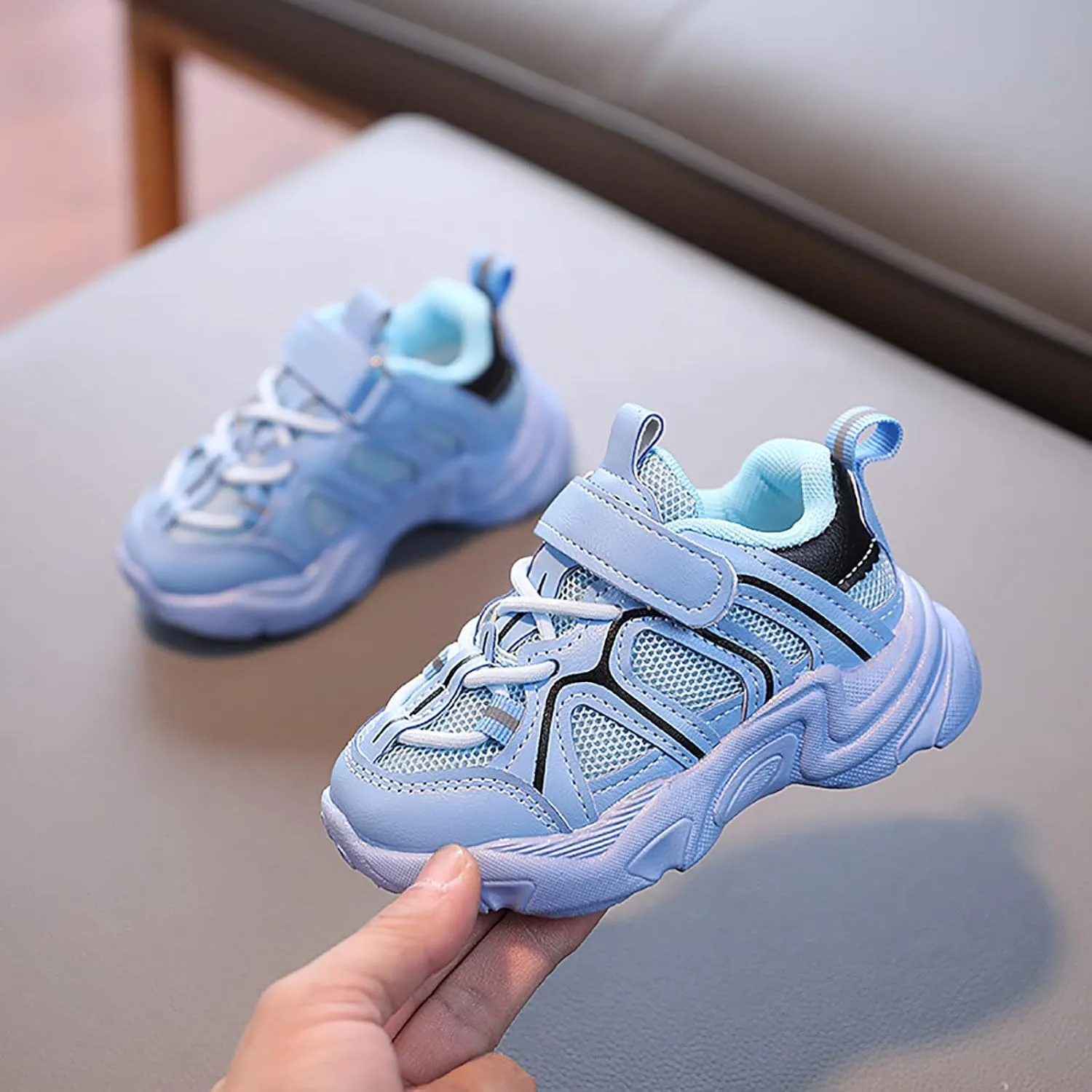 Kids Sneaker with Adjustable Strap, Comfort Support School Running Sport Shoes for Boys Girls Mesh Slip Boots Boys