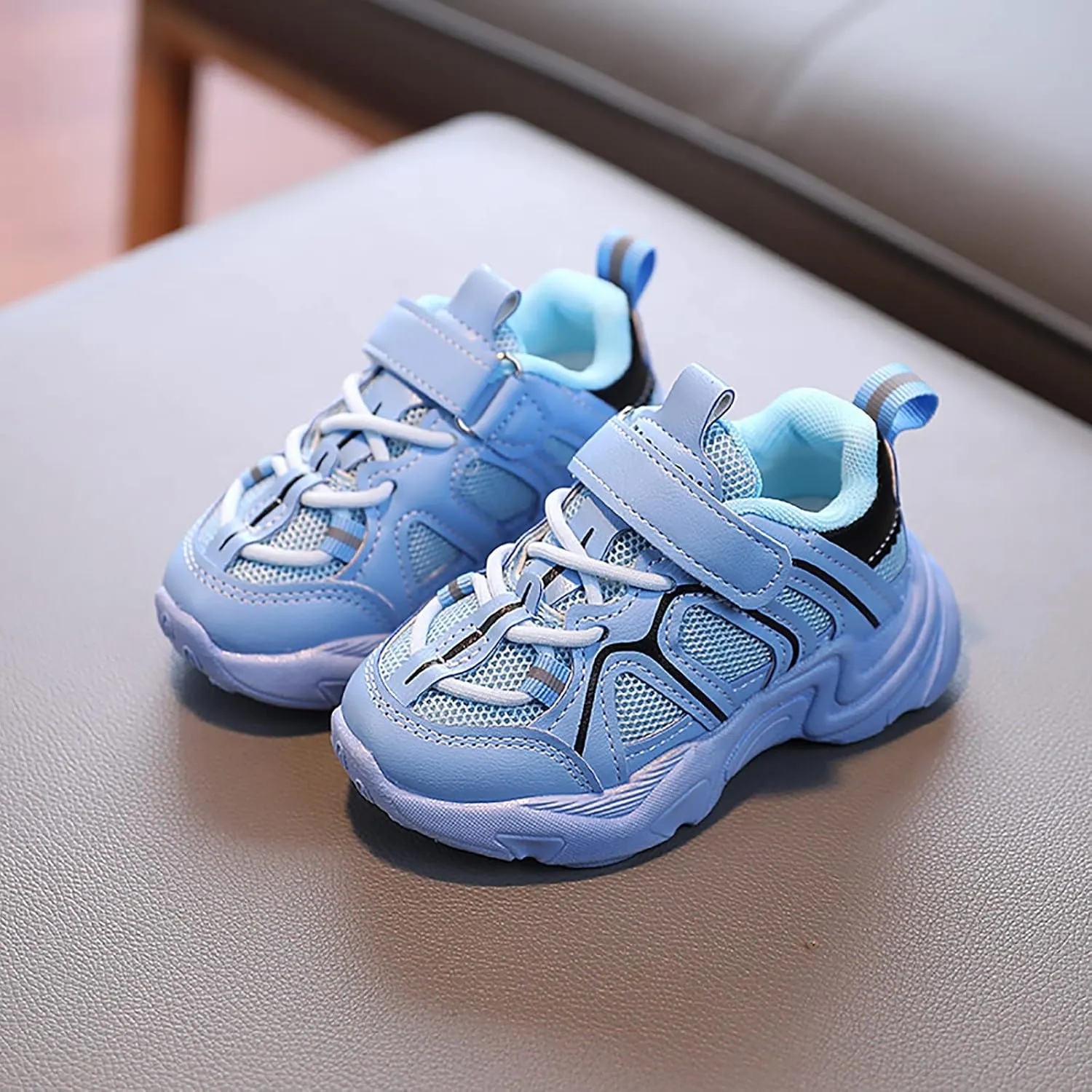 Kids Sneaker with Adjustable Strap, Comfort Support School Running Sport Shoes for Boys Girls Mesh Slip Boots Boys