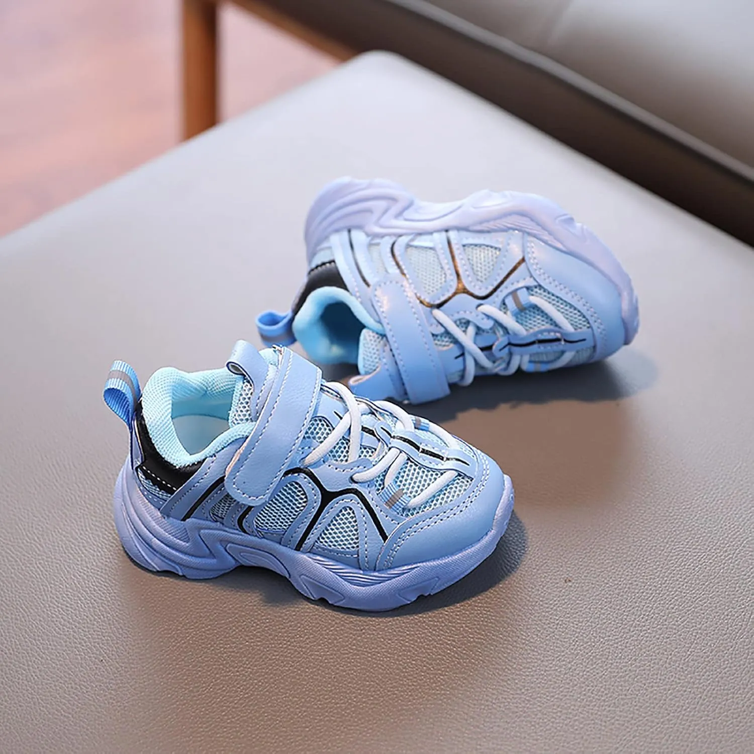Kids Sneaker with Adjustable Strap, Comfort Support School Running Sport Shoes for Boys Girls Mesh Slip Boots Boys