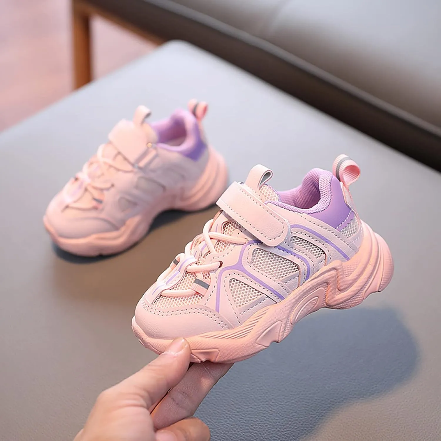 Kids Sneaker with Adjustable Strap, Comfort Support School Running Sport Shoes for Boys Girls Mesh Slip Boots Boys