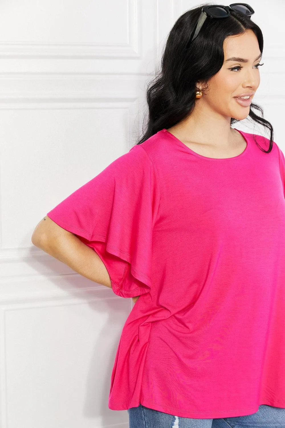 Lighten Your Day Hot Pink Plus Size Flutter Sleeve Top