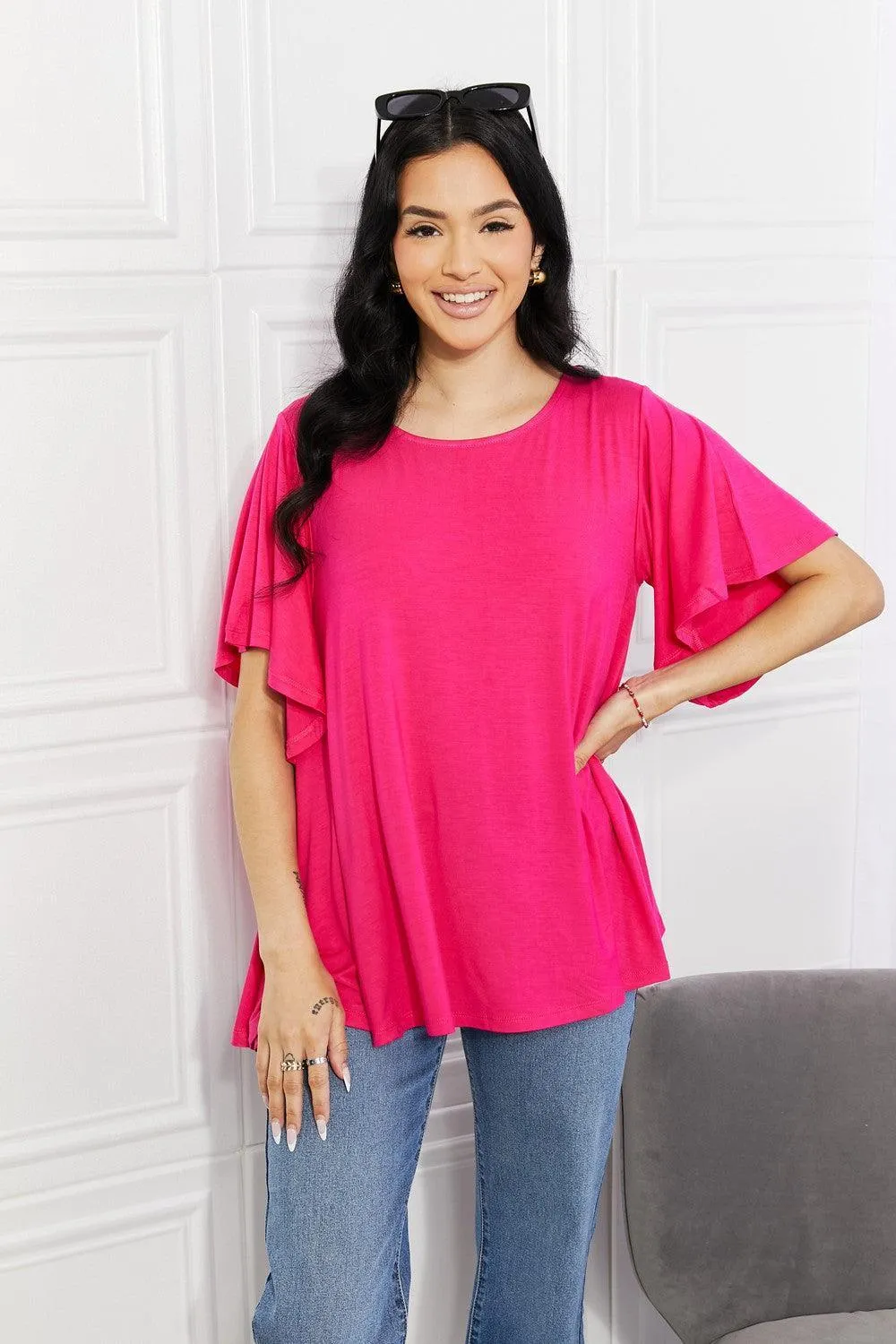 Lighten Your Day Hot Pink Plus Size Flutter Sleeve Top
