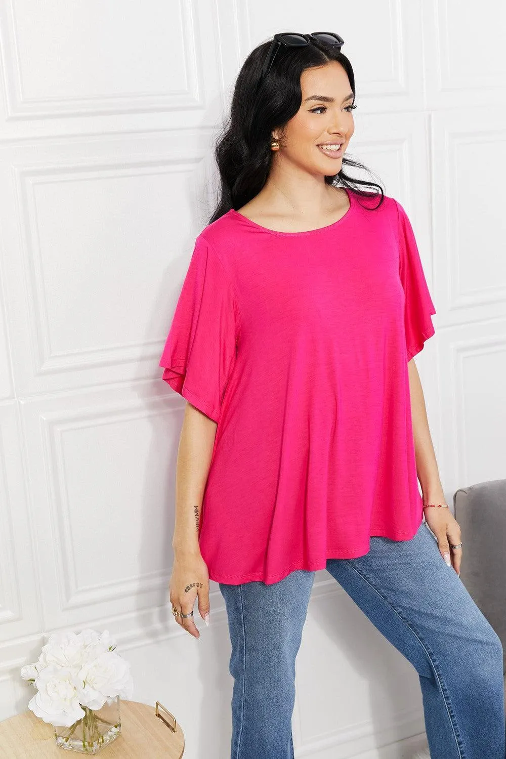 Lighten Your Day Hot Pink Plus Size Flutter Sleeve Top