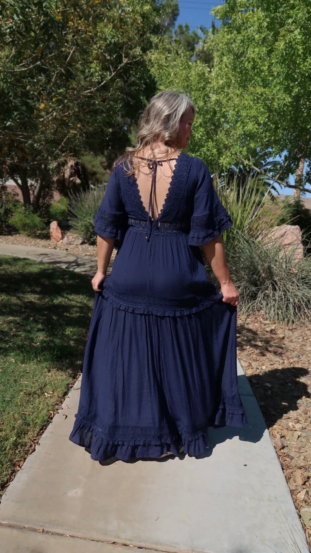 Meet Me In Paris Navy Lace Trim Maxi Dress