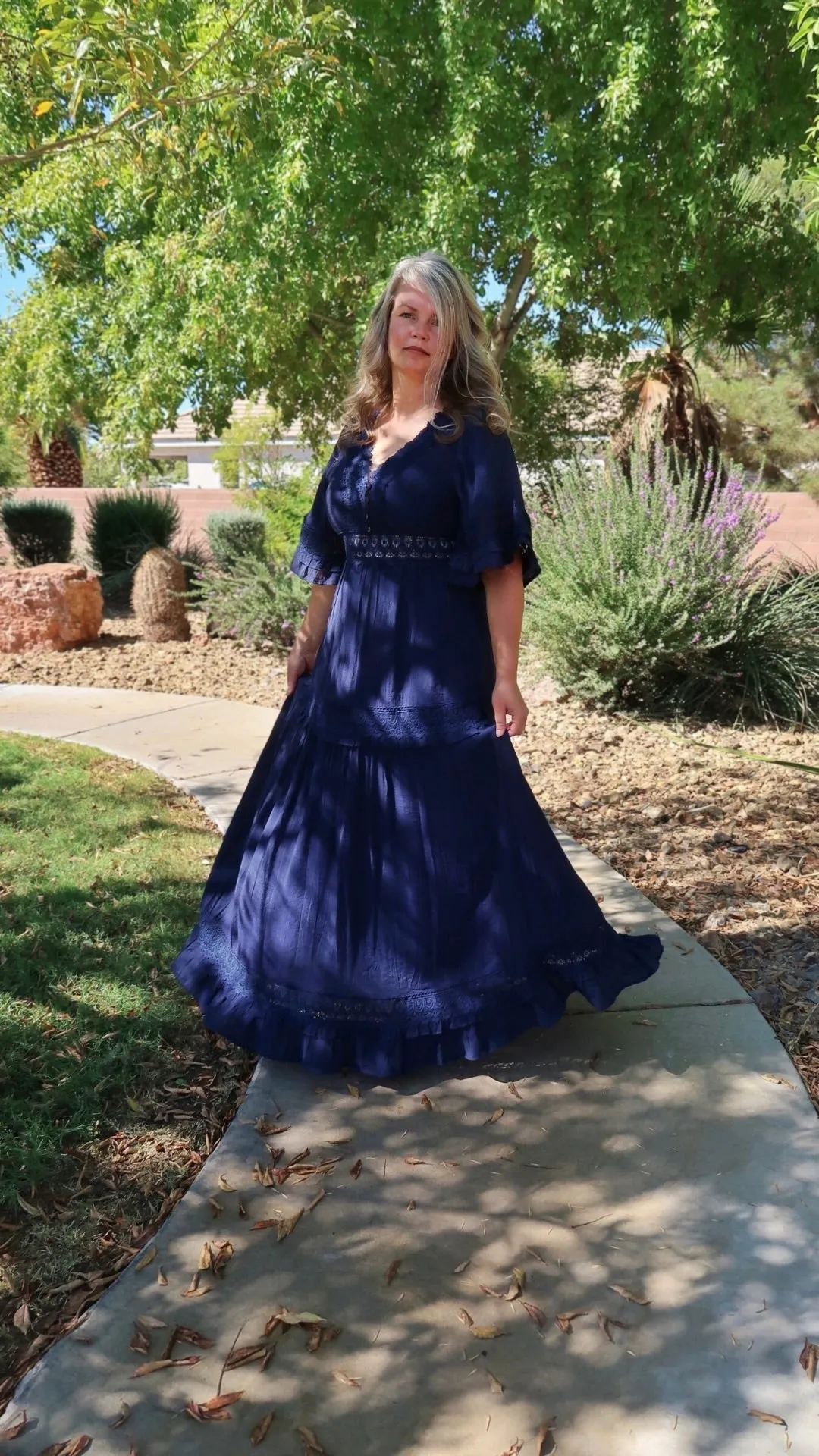 Meet Me In Paris Navy Lace Trim Maxi Dress
