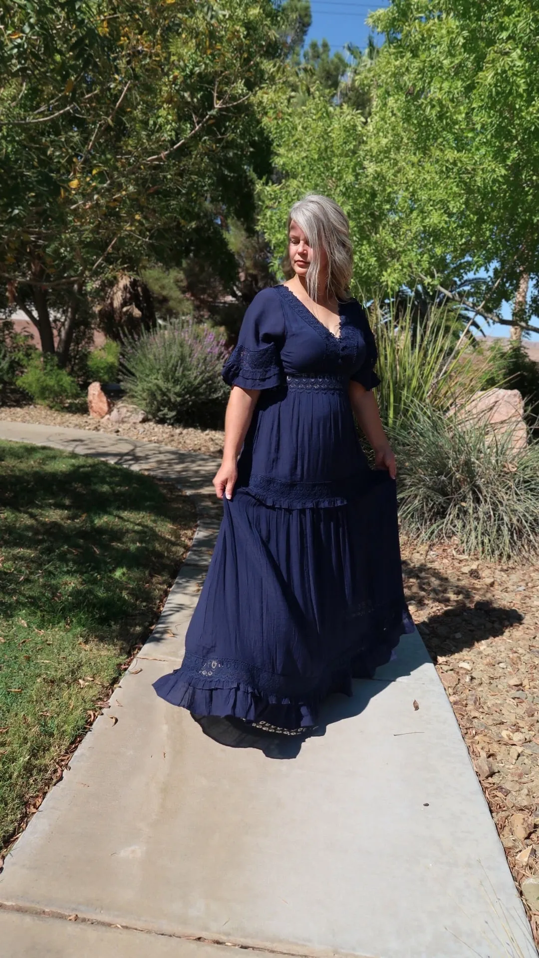 Meet Me In Paris Navy Lace Trim Maxi Dress