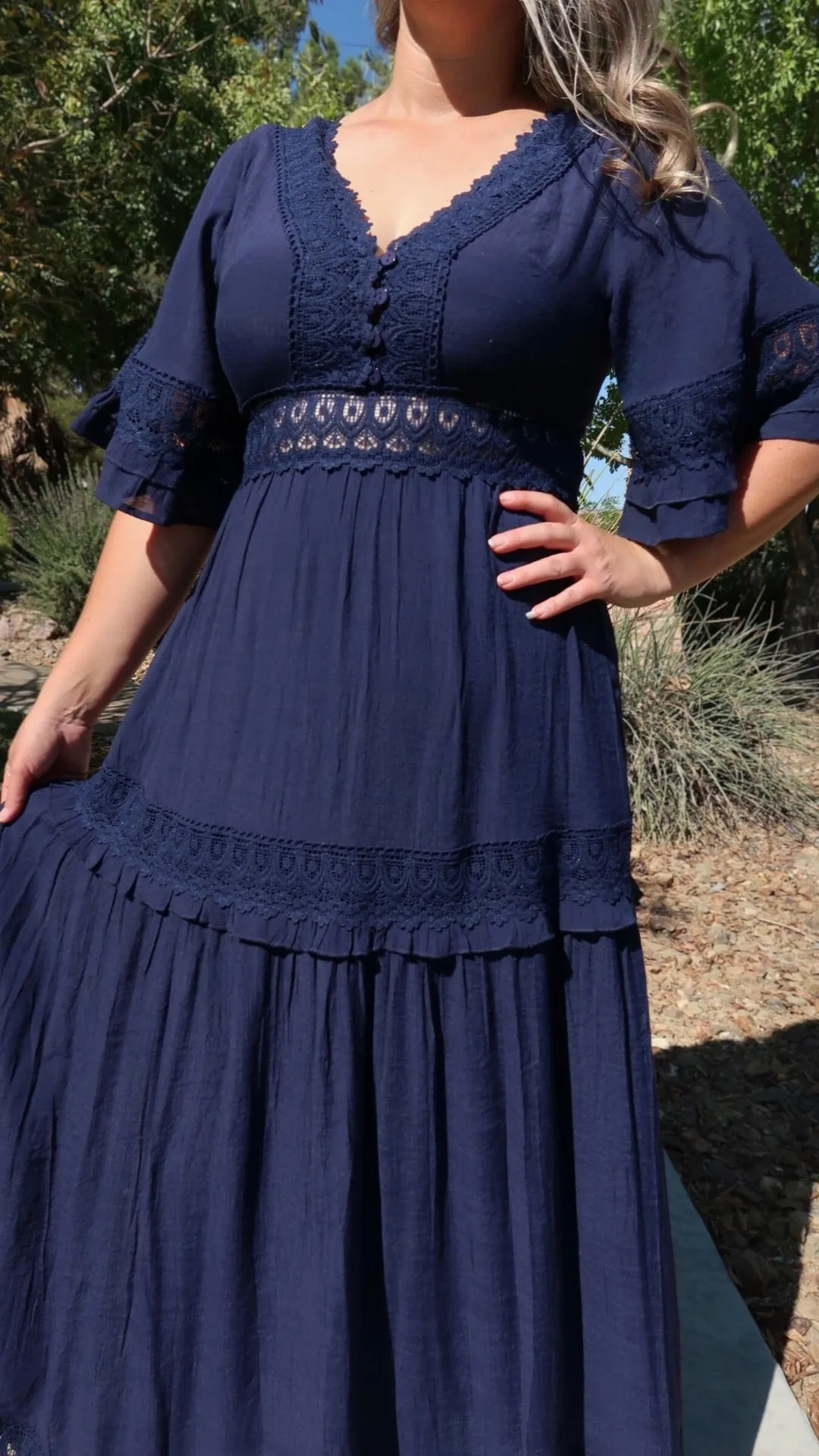 Meet Me In Paris Navy Lace Trim Maxi Dress