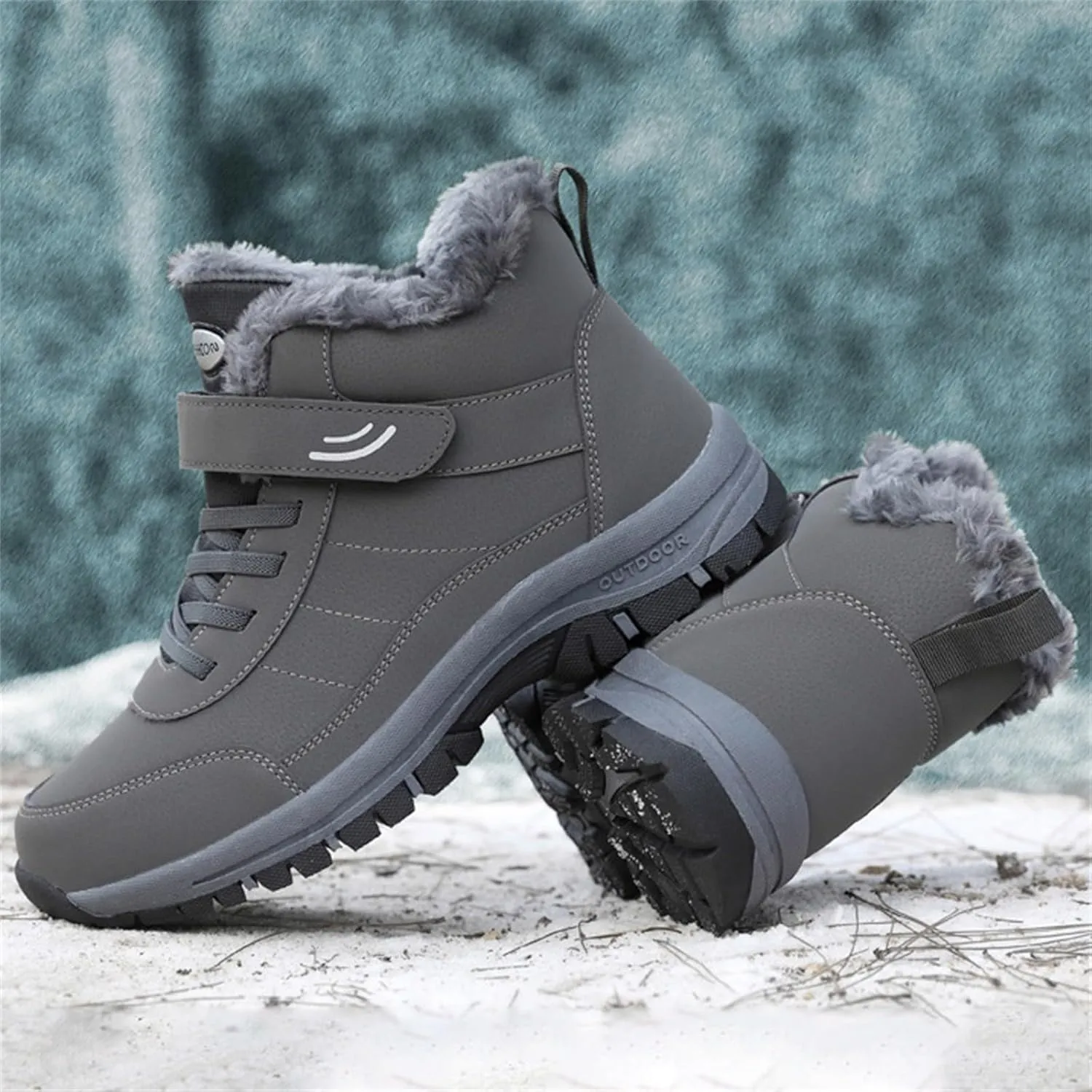 Men Work Boots Soft Toe Hiking Sneakers with Warm Fur Lining Womens Workout Shoes Slip Resistant Waterproof Outdoor Work Botas Lightweight Hike Grounded Footwear