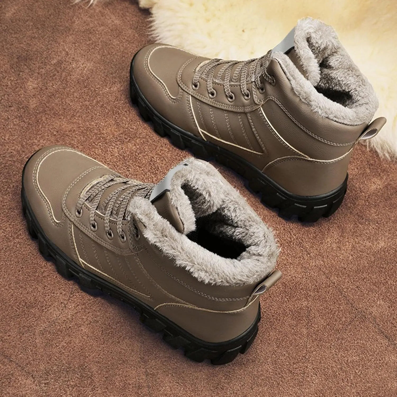 Men Work Boots Waterproof Hiking Sneakers Shoes with Fur Lined Women Safety Shoes Waterproof Waterproof Work Shoes Non-Slip Hike Grounded Footwear