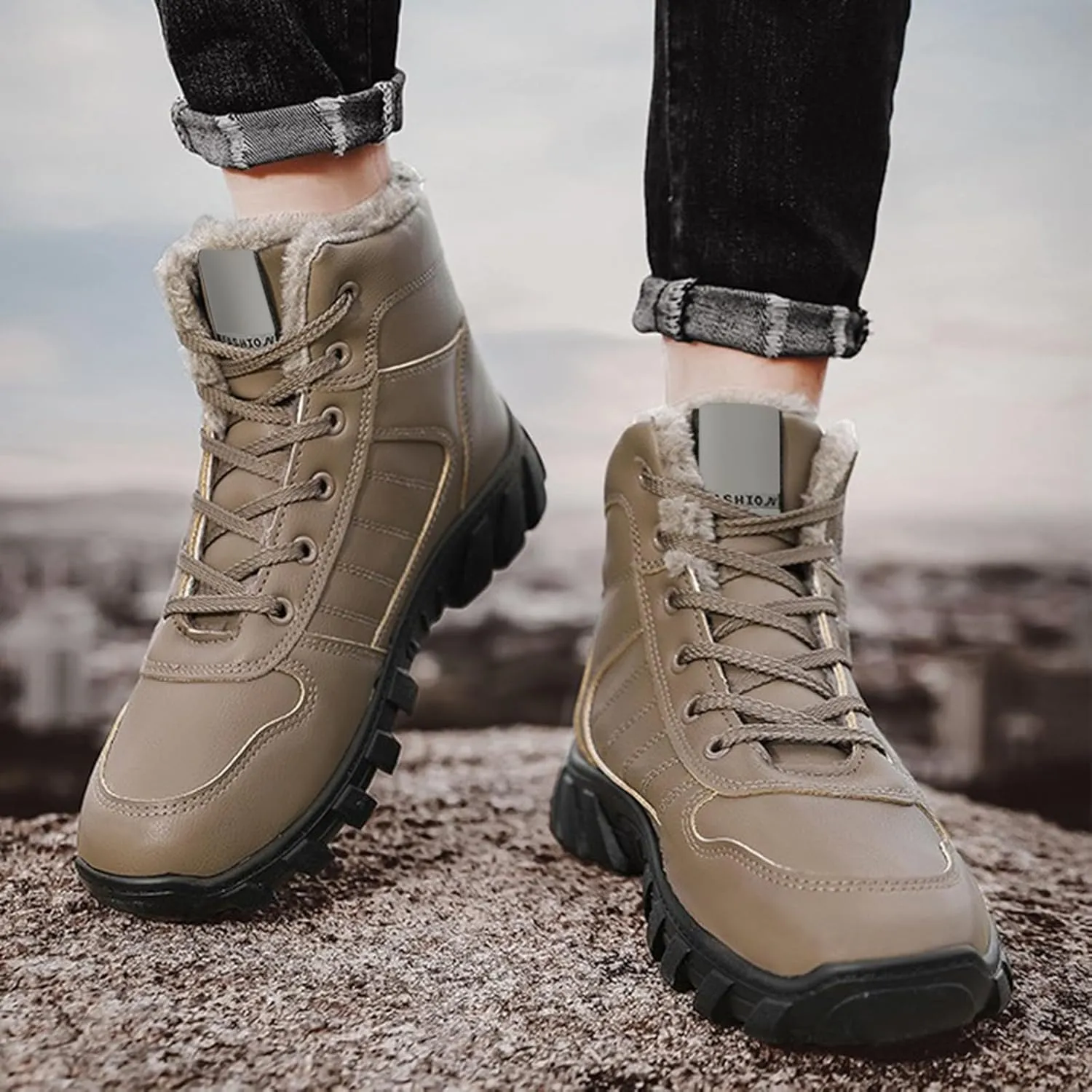Men Work Boots Waterproof Hiking Sneakers Shoes with Fur Lined Women Safety Shoes Waterproof Waterproof Work Shoes Non-Slip Hike Grounded Footwear
