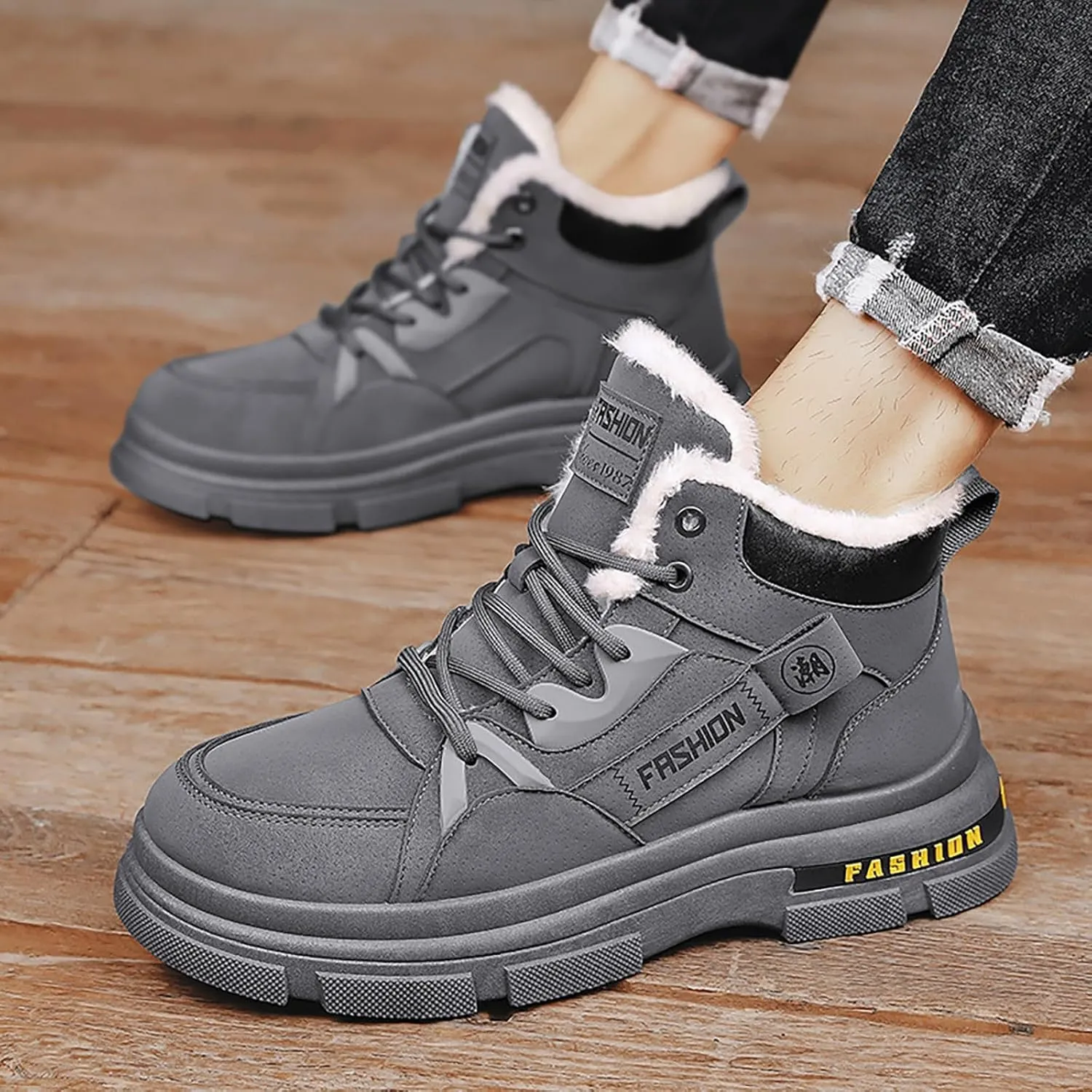 Men's Work Boots with Zipper Hiking Sneakers Warm Ankle Safety Toe Shoes for Women Insulated Waterproof Platform Shoes Work Hike Grounded Footwear