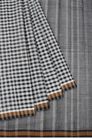 Multi Colour Kanchi Cotton Saree with Self Mustard Stripes and Black White Stripes
