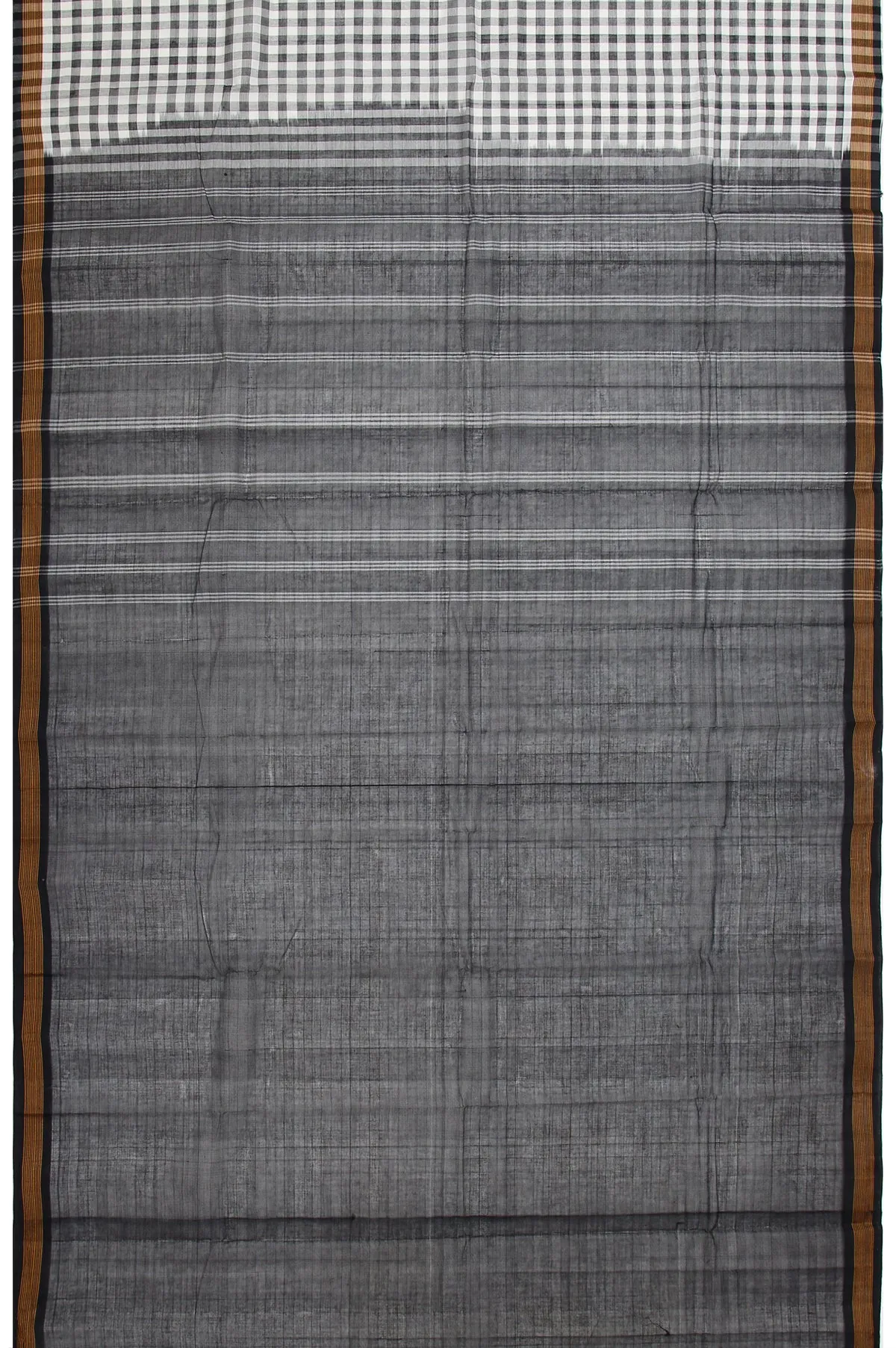 Multi Colour Kanchi Cotton Saree with Self Mustard Stripes and Black White Stripes