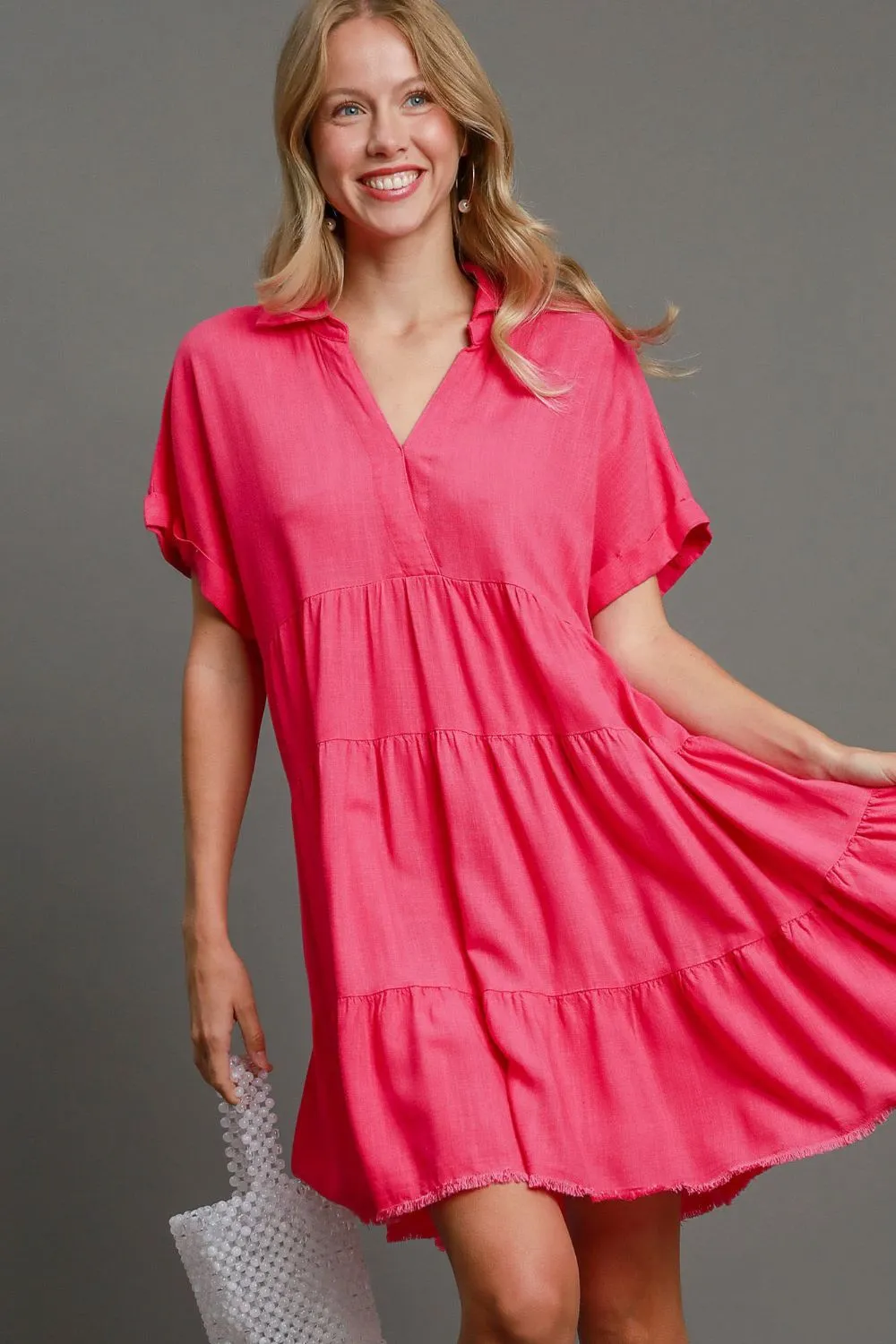 Own Your Fashion Hot Pink Raw Hem Tiered Dress