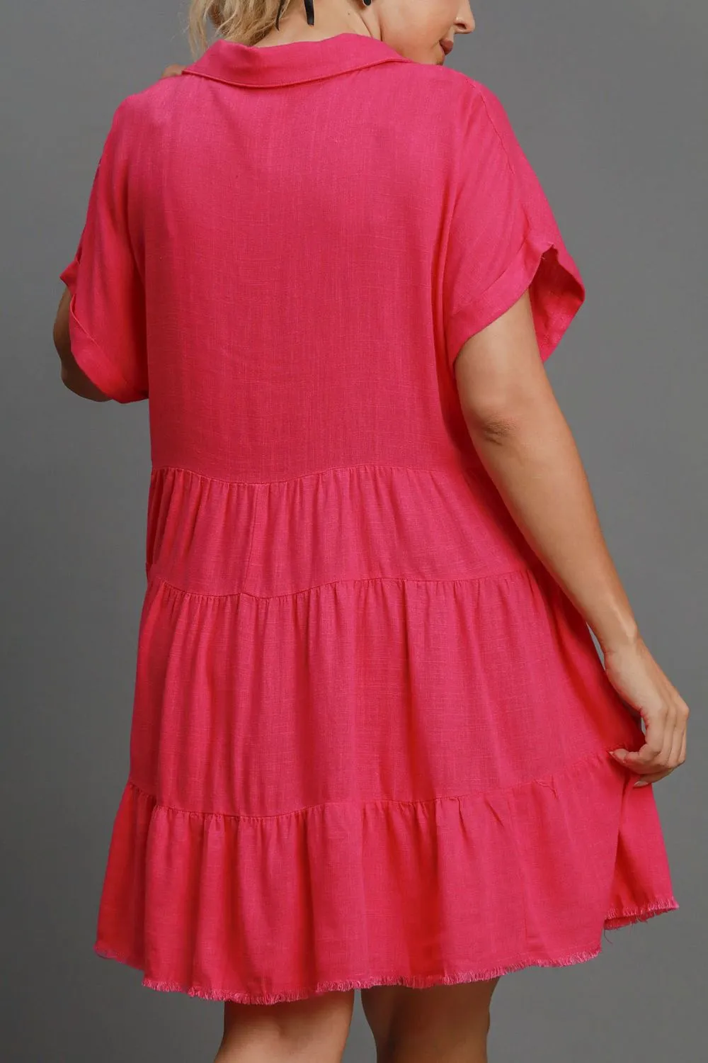 Own Your Fashion Hot Pink Raw Hem Tiered Dress