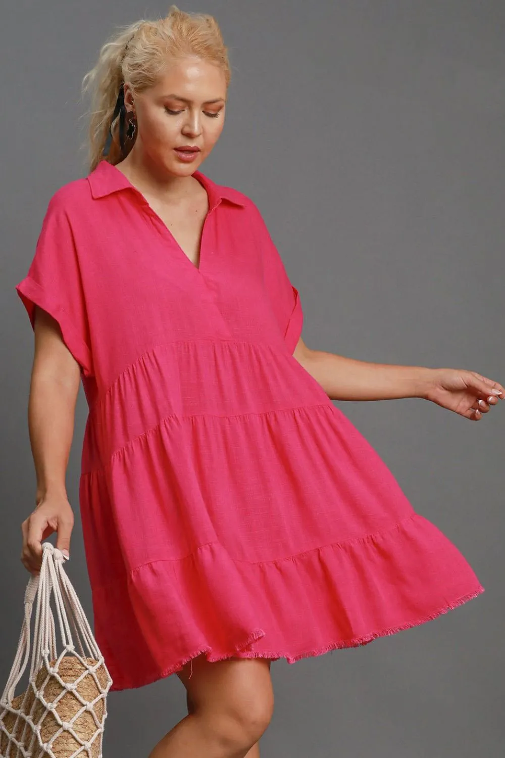 Own Your Fashion Hot Pink Raw Hem Tiered Dress