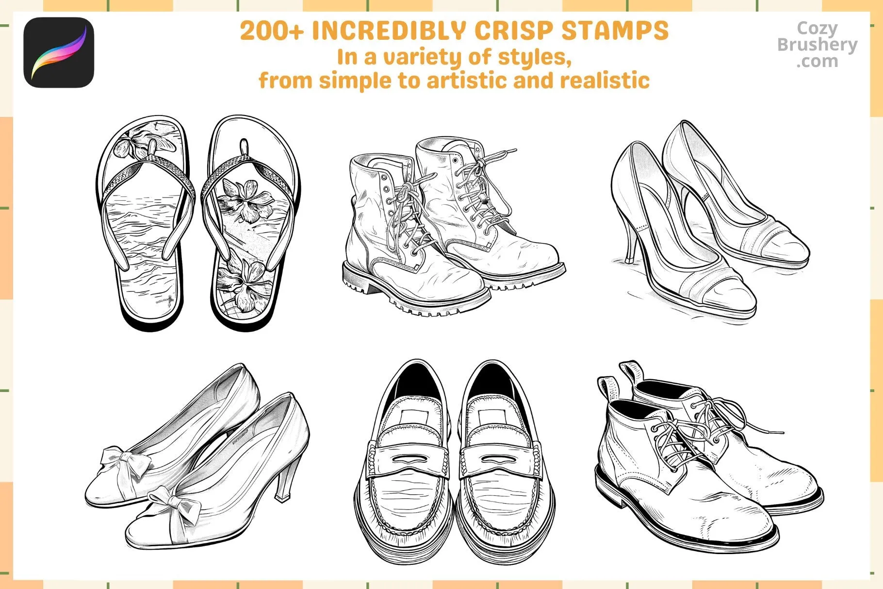 Procreate Stamps: Sneaker Studio Pack, 200  Stylish Shoe Stamps for Fashion-Forward Art, Procreate Brushes