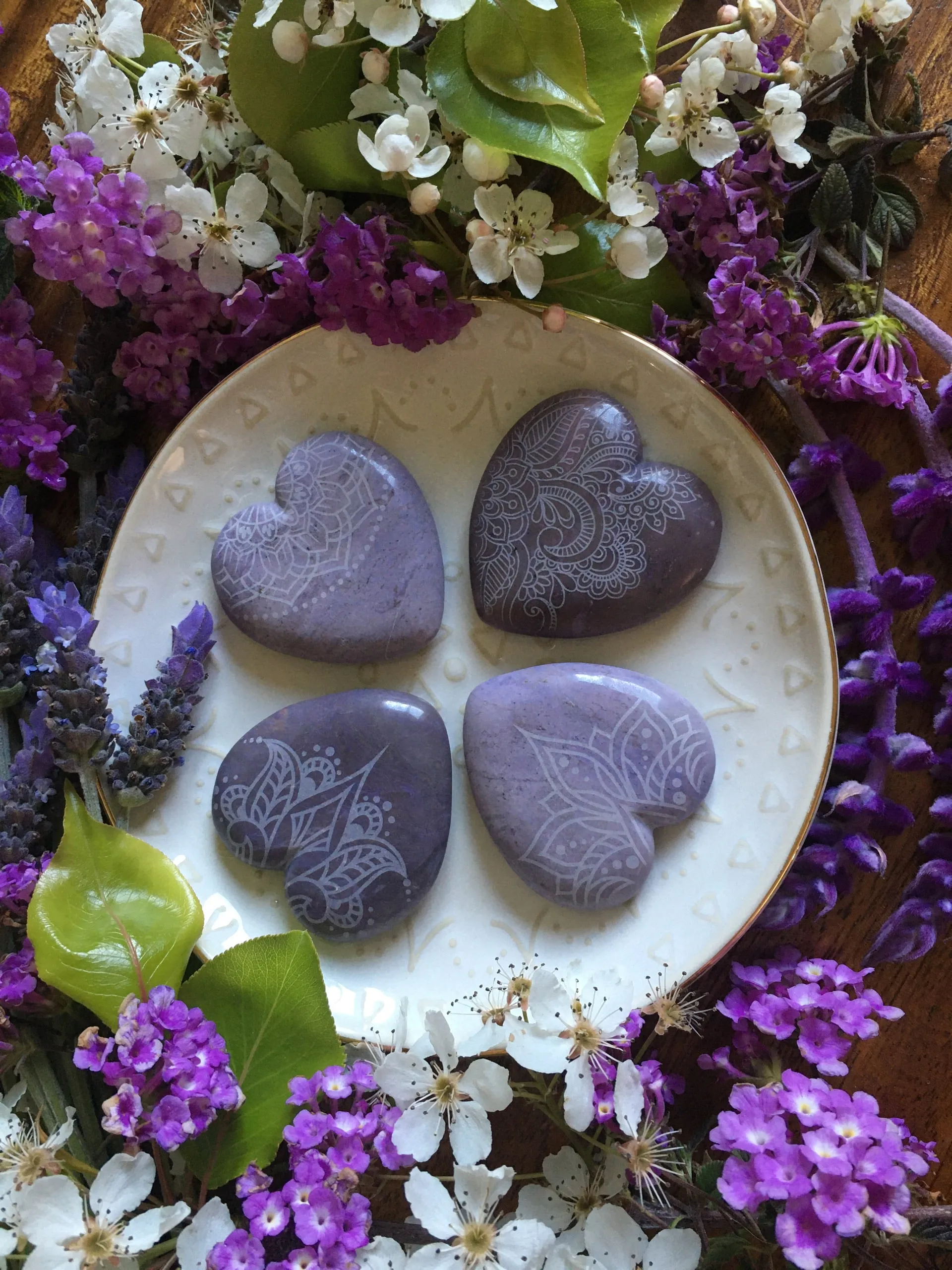 RARE Lavender Jade Hearts and Pocketstones