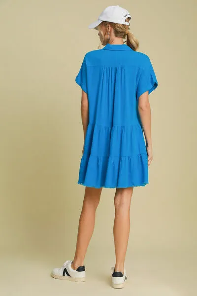 Raw Hem Folded Sleeve Tiered Dress Plus Size