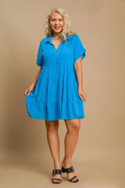 Raw Hem Folded Sleeve Tiered Dress Plus Size