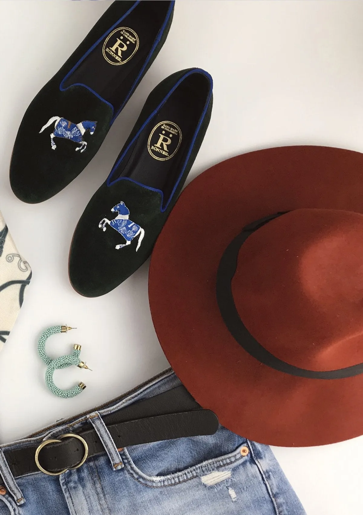 Rönner Mimosa Horse Green & Light Blue Velvet Loafer
