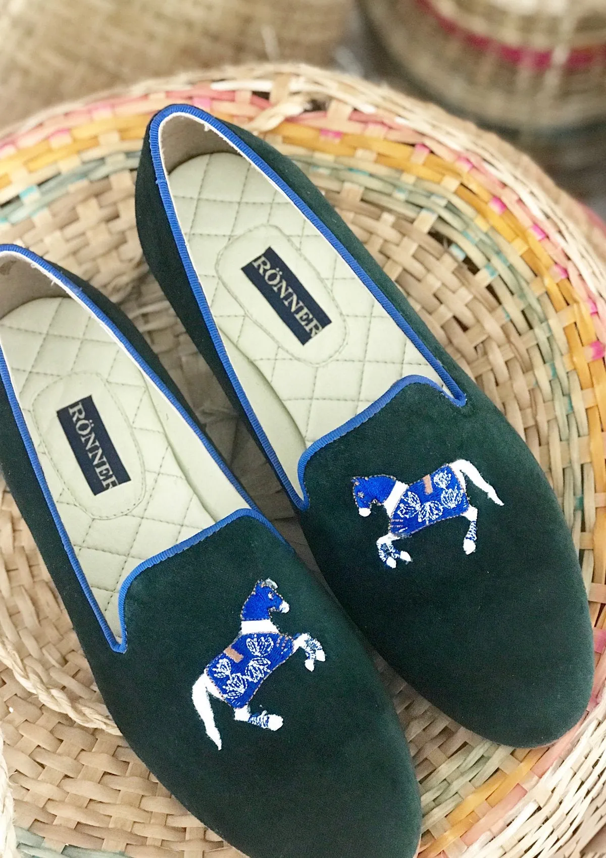 Rönner Mimosa Horse Green & Light Blue Velvet Loafer