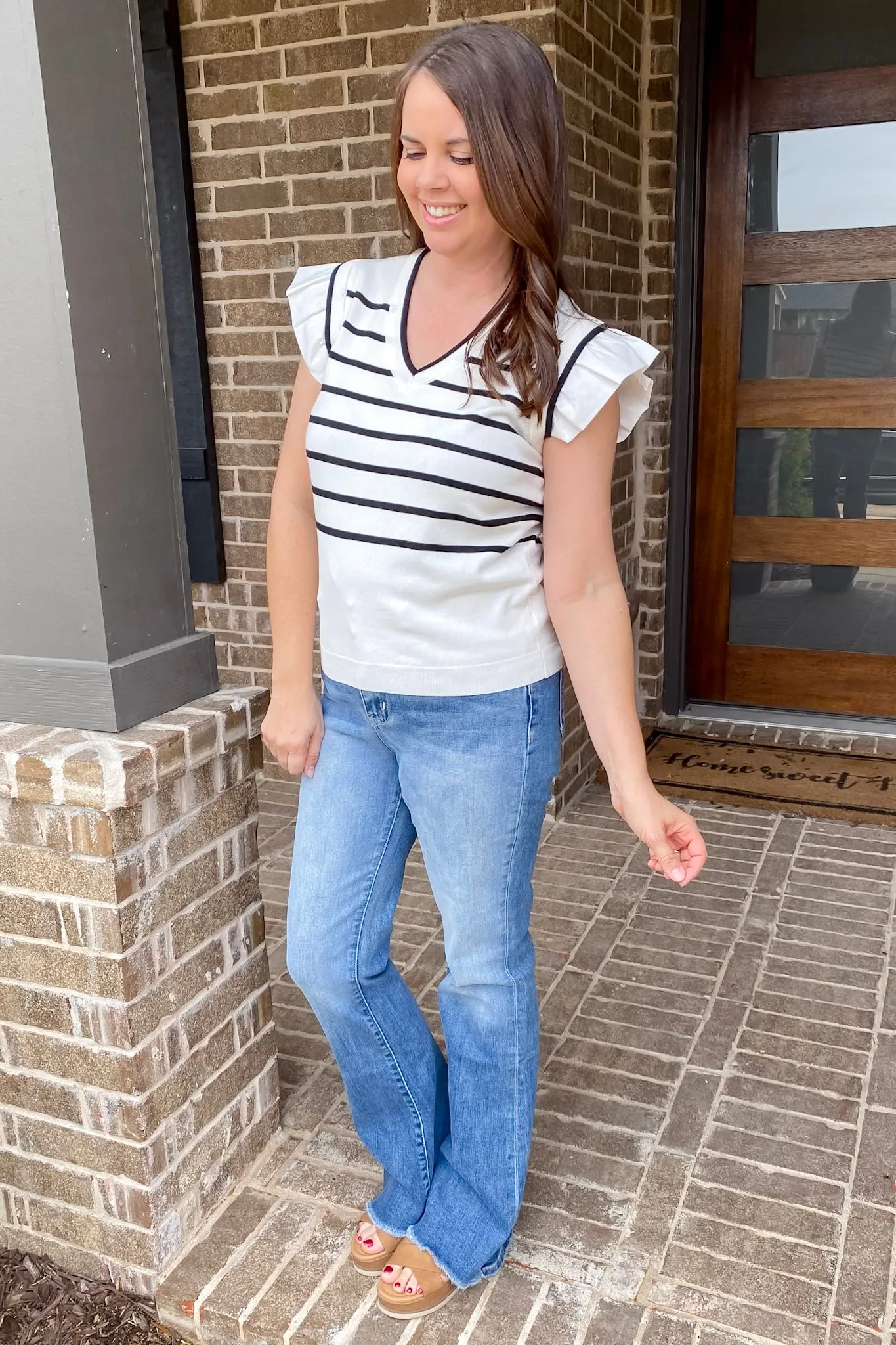Say Forever Striped Ruffle Sleeve Top
