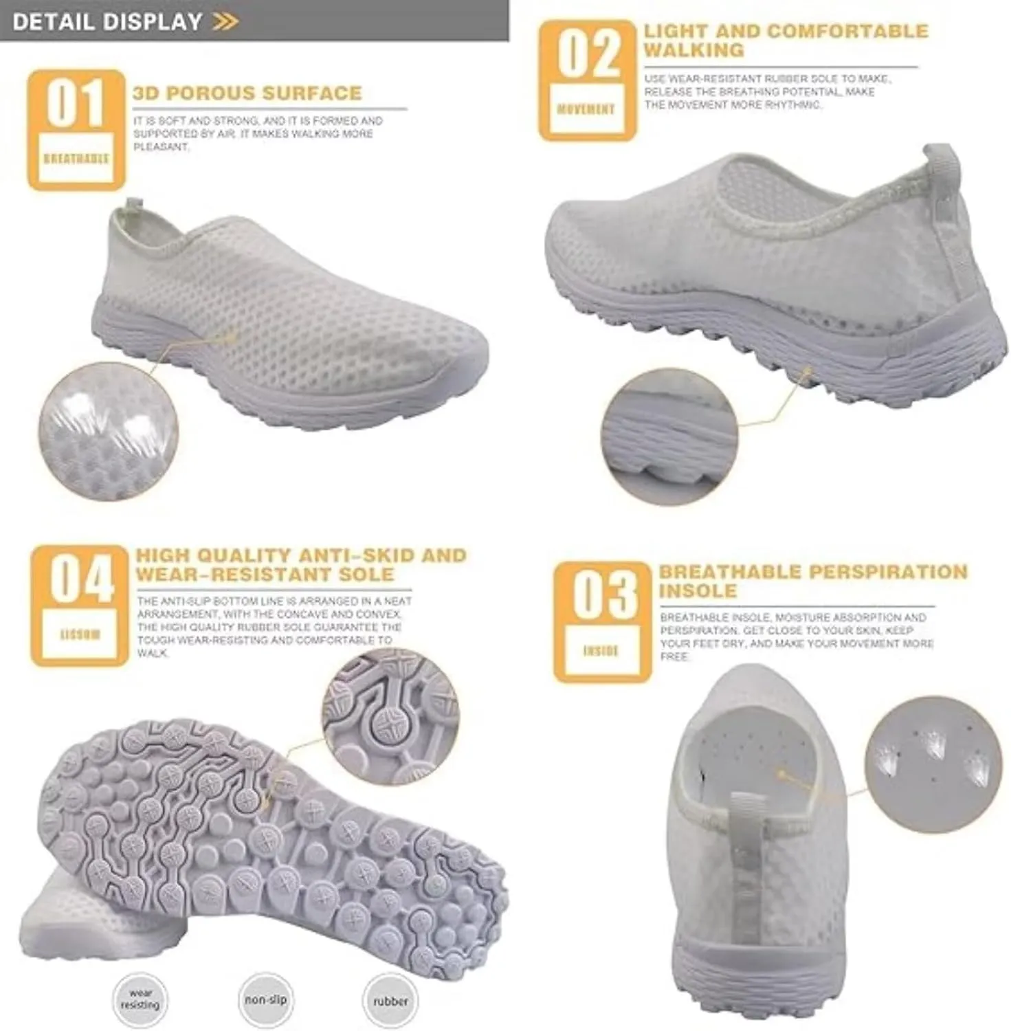Shoes for Womens Girls Walking Sneakers Casual Slip On Outdoor Tennis Loafers for Athletic Gym Size 5.5-11.5 White Sole