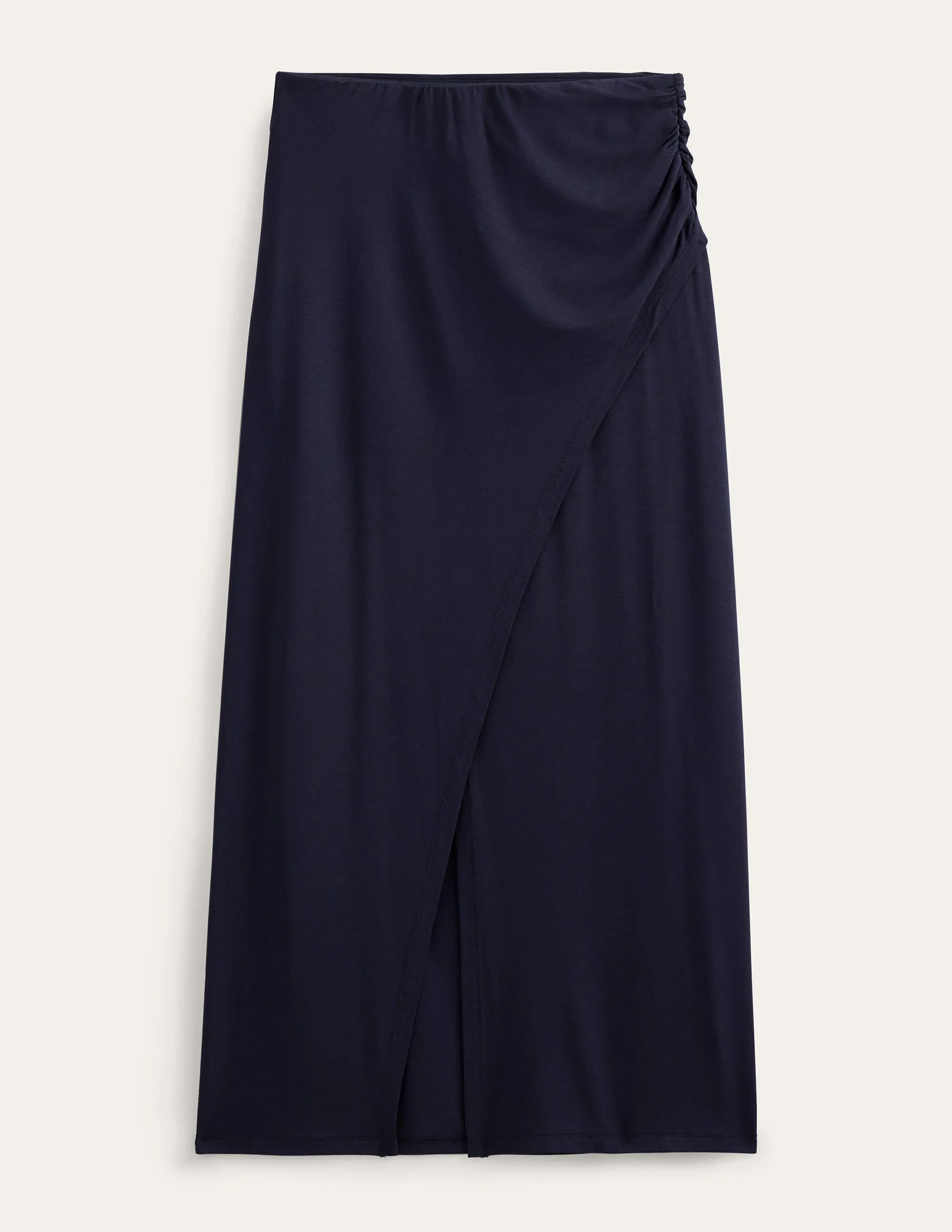 Side Split Jersey Midi Skirt-Navy