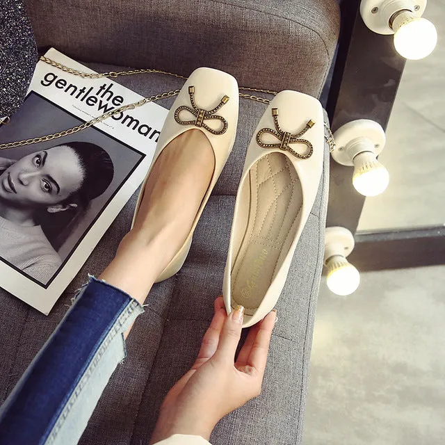 Spring Women Soft Leather Ballerina Flats Comfortable Green Pink Beige Ballet Flats Square Toe Korea
