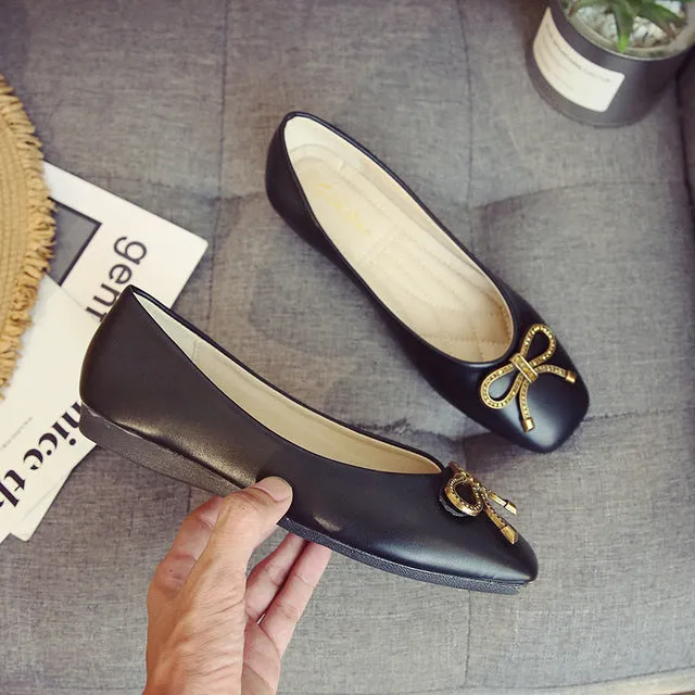 Spring Women Soft Leather Ballerina Flats Comfortable Green Pink Beige Ballet Flats Square Toe Korea