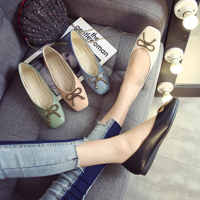 Spring Women Soft Leather Ballerina Flats Comfortable Green Pink Beige Ballet Flats Square Toe Korea