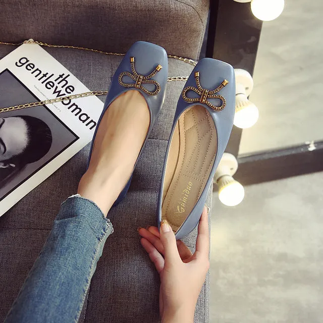Spring Women Soft Leather Ballerina Flats Comfortable Green Pink Beige Ballet Flats Square Toe Korea